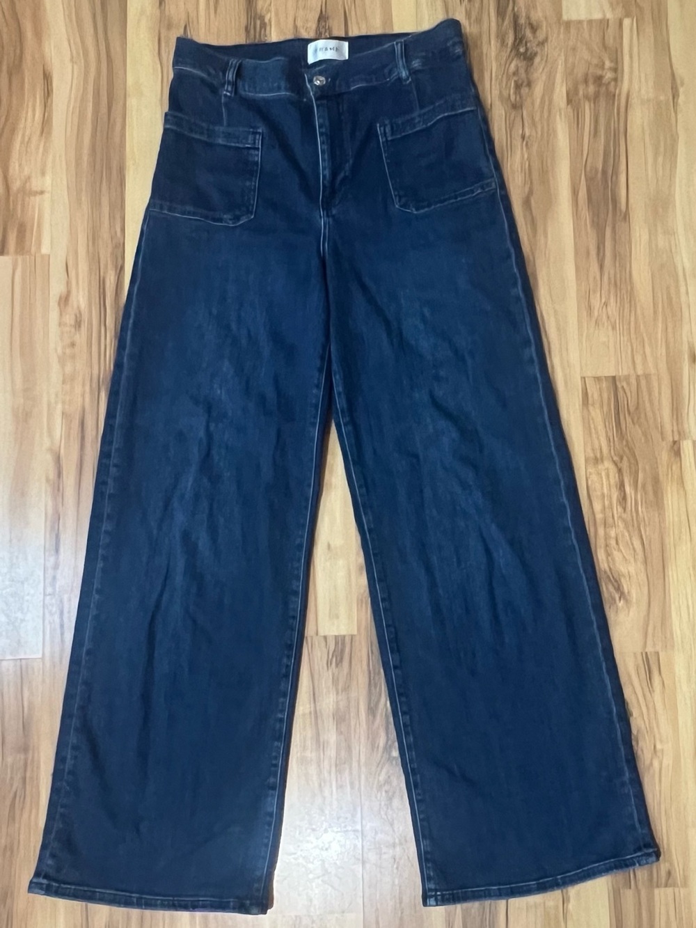 FRAME Le Slim Palazzo Patch Pocket High Rise Wide Leg Jeans Medium Wash Size 30 - Picture 3 of 9